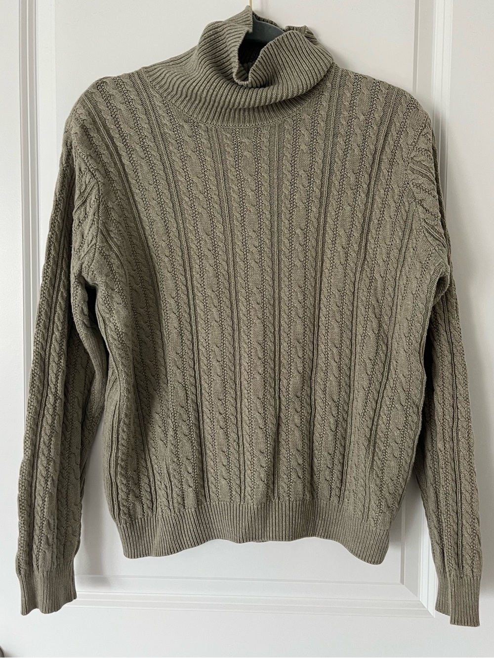 Wainscott Small Tan Beige Cable Knit Turtleneck Sweater
